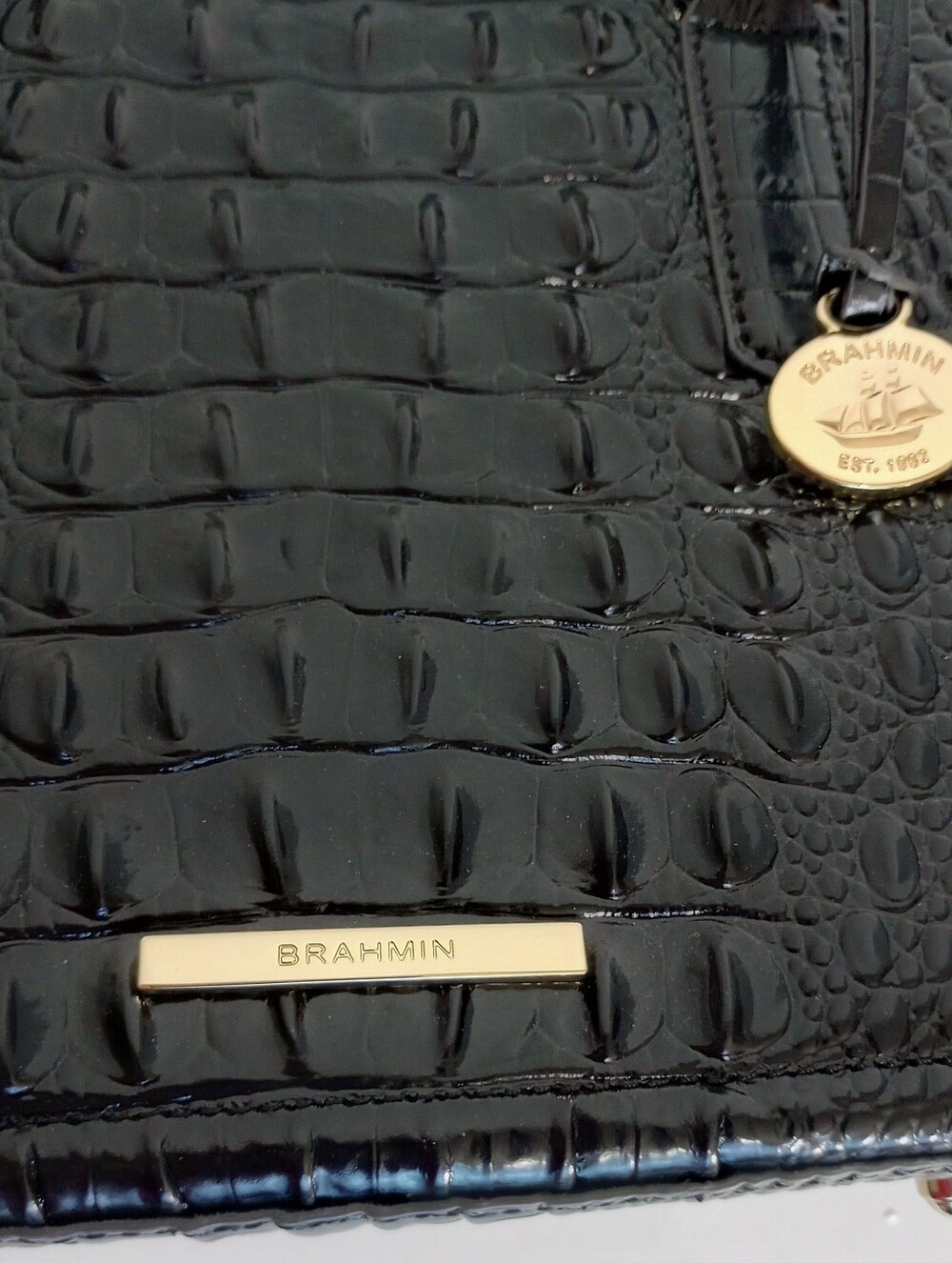 NEW Brahmin Small Ashlee Black Melbourne Croc Embossed Leather Crossbody Satchel - Picture 7 of 14